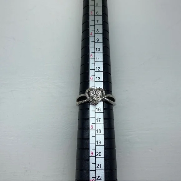 JJ Sterling Silver Heart with Diamond Illusion Setting Statement Ring - Picture 2 of 10